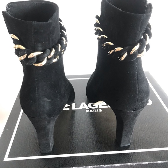 Boots Shoes heels - Karl Lagerfeld Black New Suede Boot, booties, shoes  NEW - Picture 4 of 8